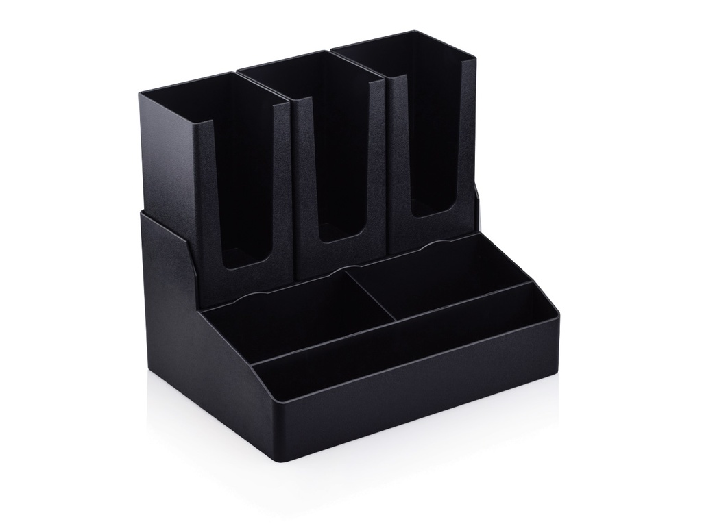 Black Plastic Cup, Lid & Condiment Orgnaniser Kit  6 Comp BAR-CUPLDORG6.jpg