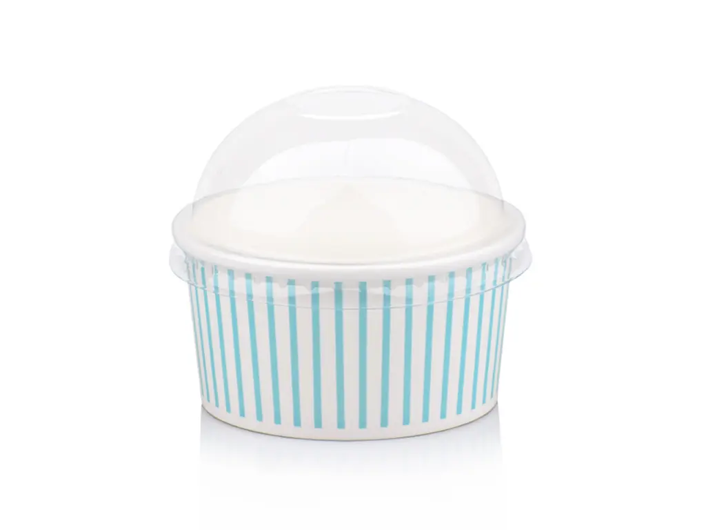 180ml Blue Stripe Vintage Ice Cream Tub with Dome Lid.webp