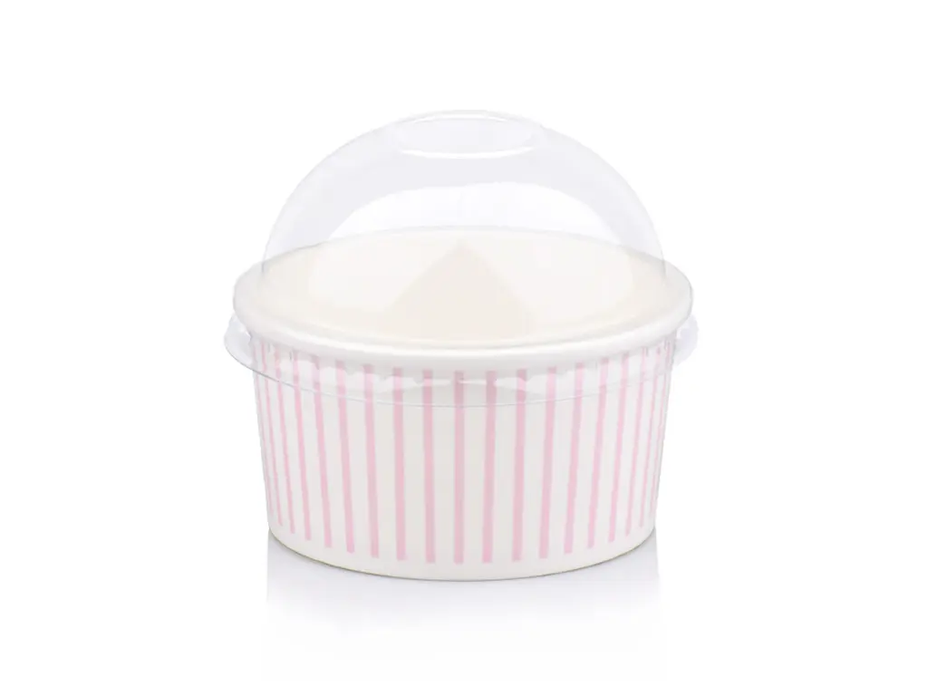 180ml Pink Stripe Vintage Ice Cream Tub with Dome Lid.webp