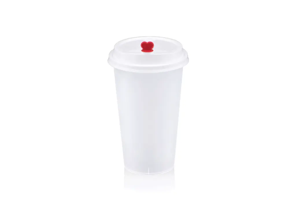 90mm White PP Bubble Tea Lid & Red Heart Plug & Frosted Cup SMOC-BT90WTRH.webp