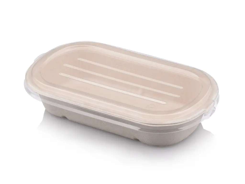 850ml Sugar Cane Earth Rectangular Meal Container (1C) with Lid FOOD-ML8501C.webp
