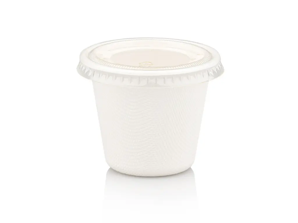 75ml Sugar Cane White Bio Portion Cup & PLA Lid FOOD-SAMP75.webp
