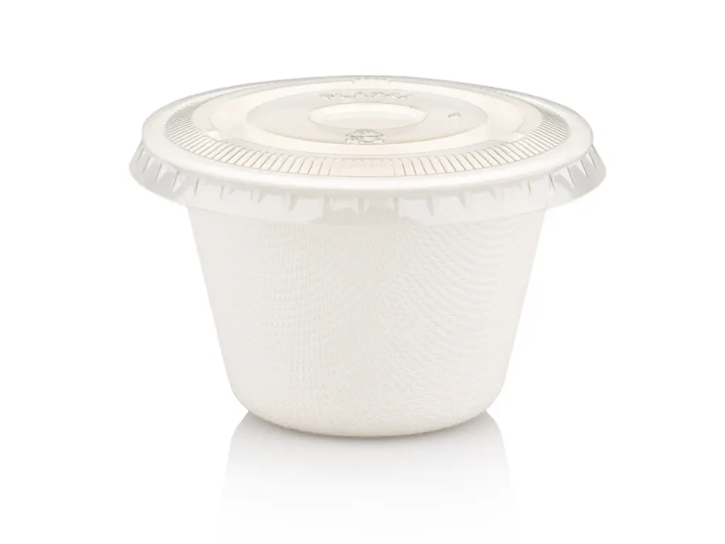 120ml Sugar Cane White Bio Portion Cup & PLA Lid FOOD-SAMP120.webp
