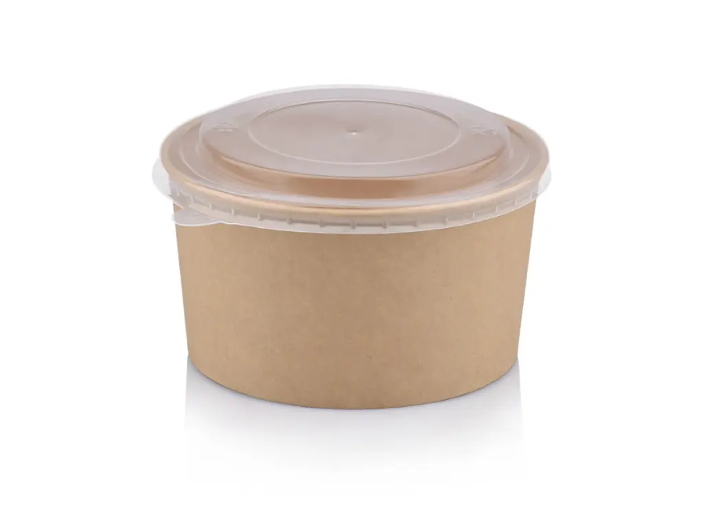 32z Kraft Round Salad Bowl with Multifit PP Lid.webp