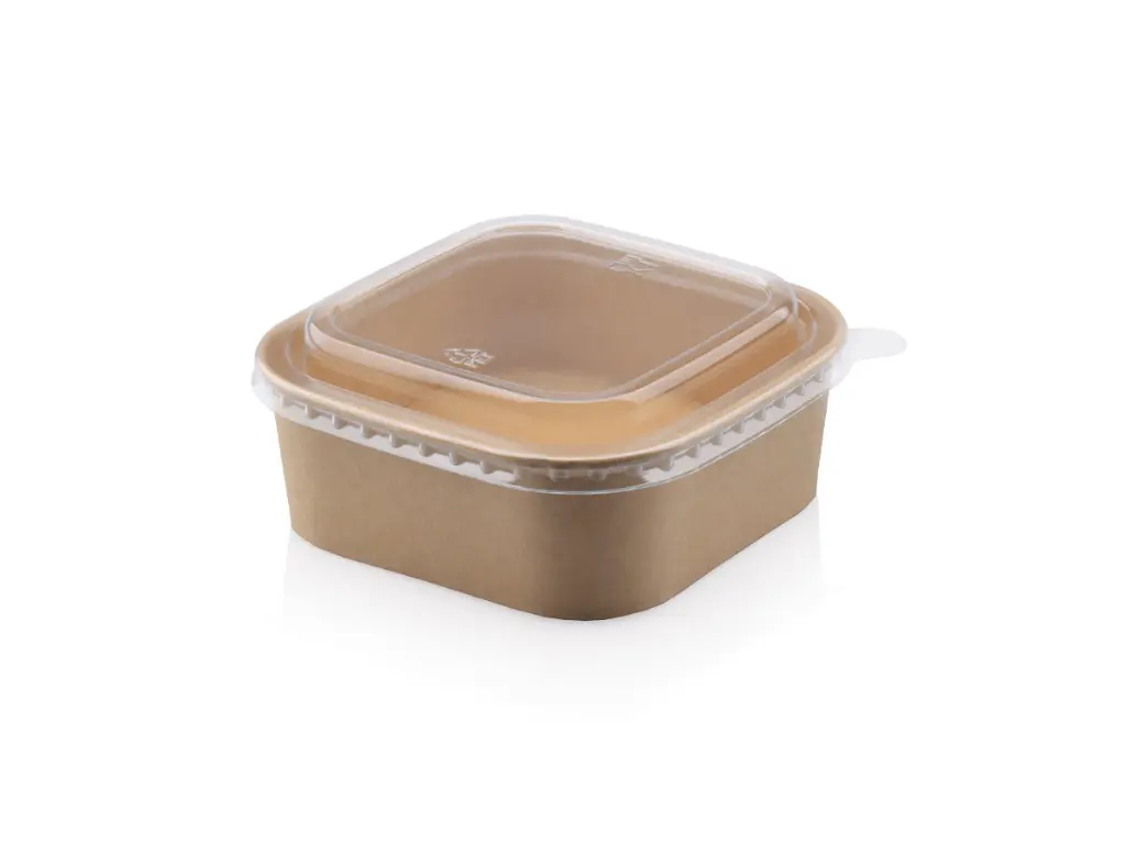 500ml Square Kraft Bowl (1PE) & Lid FOOD-SQKBWL500.webp