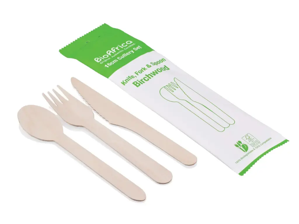 PICNIC SET: 16cm BioAfrica - Birchwood Knife, Fork & Spoon