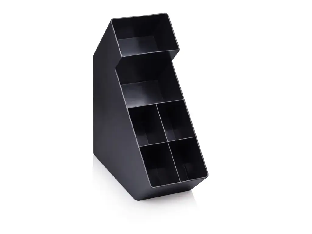 Barista Accessory Organizer: Oblique Counter Top (Cup, Lid & Condiments) - 6 Compartment 