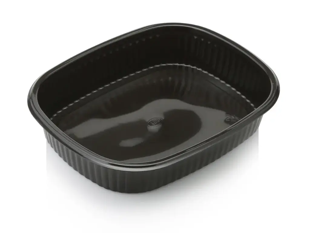 Microwavable Black Oval Compartment Meal Container & Clear Lid