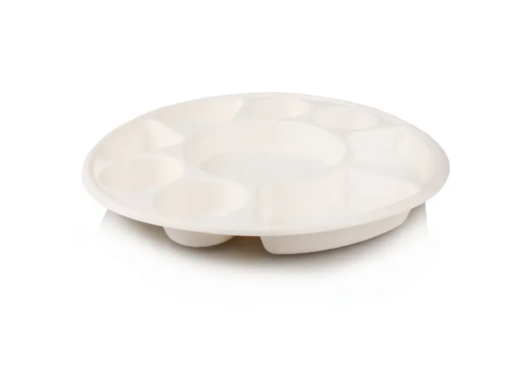Plate: Round Sugarcane 9 Compartment - Deep (Large)
